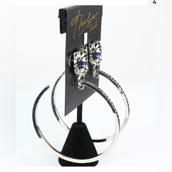 Thalia Sodi, Silver-Tone Pavé Tiger Head Drop Hoop Earrings - Picture 3 of 3